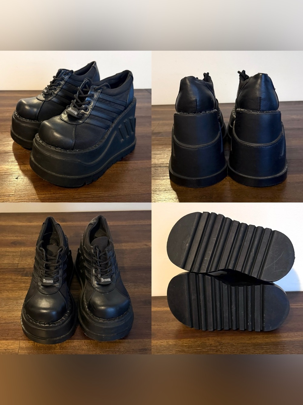 Demonia Stomp-08 Black Platform Shoes WOMEN Size 6W - 90s Rave Cyber Goth Demon - Picture 3 of 7